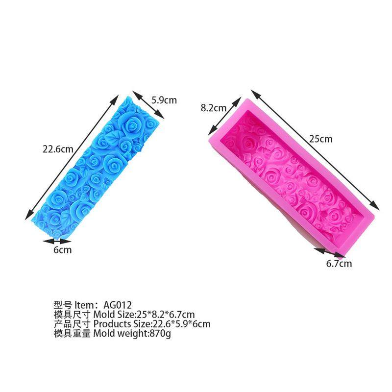 AG012 吐司硅胶模具 玫瑰花手工皂模DIY长方体香皂肥皂大模具