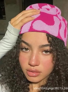 跨境欧美时尚百搭毛线帽冬防寒保暖针织帽 流字母mea culpa提花帽