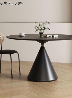 岩板圆桌个性创意现代简约圆形餐桌纯黑德利丰小户型家用高LHAL4