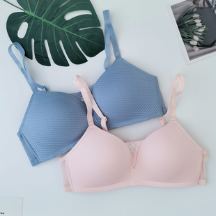 新款运动品牌无钢圈浅蓝色粉色透气舒适聚拢上托侧收减压文胸