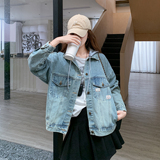 韩系设计感连帽牛仔外套女2025秋季新款宽松百搭休闲夹克上衣潮，女装短外套，2C295