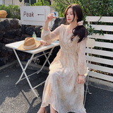 现货】新款2025春秋季法式v领花卉连衣裙裙7726P135K198，女装连衣裙，2C295