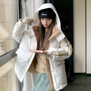 原创 店里大货冬季拼接撞色连帽羽绒服 1133 P275 K398图片