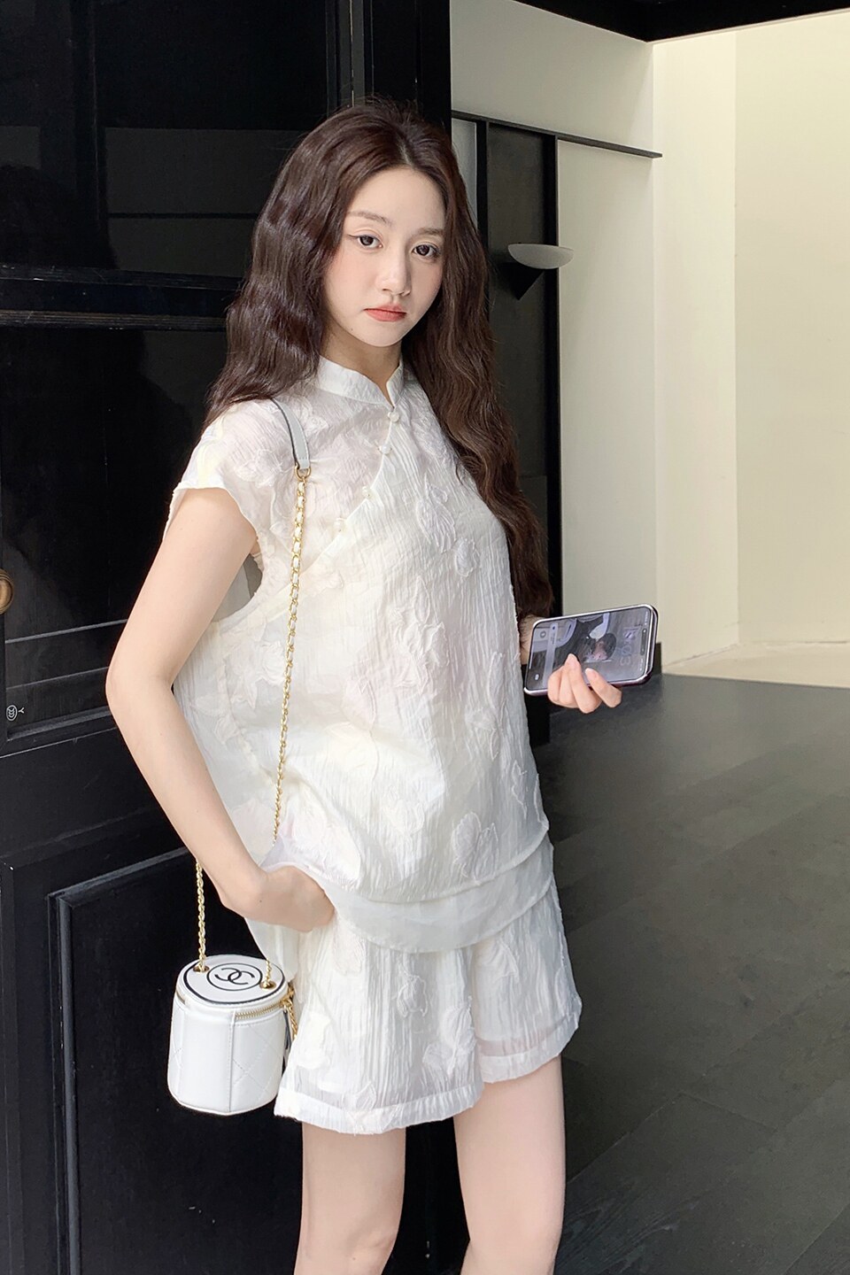 新款！夏改良版宽松新中式刺绣短裤J＋上衣套装7758P135K198,女装套装/套裙,2C295