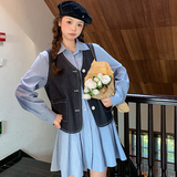主推条纹连衣裙＋牛仔马甲两件套7723P155-K228，女装连衣裙，2C295