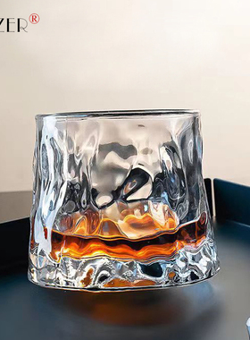 PTZER威士忌旋转杯带底座纹解压竖纹钻石纹水杯星巴水晶洋酒杯