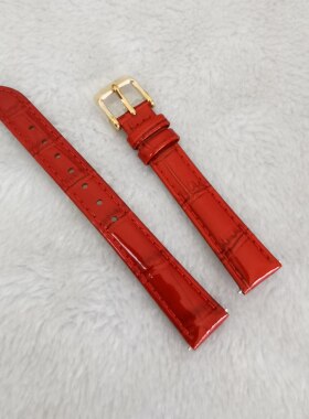 适用14毫米14mm红色女真皮手表带EGELAN/伊格兰EISTA亚时达皮带