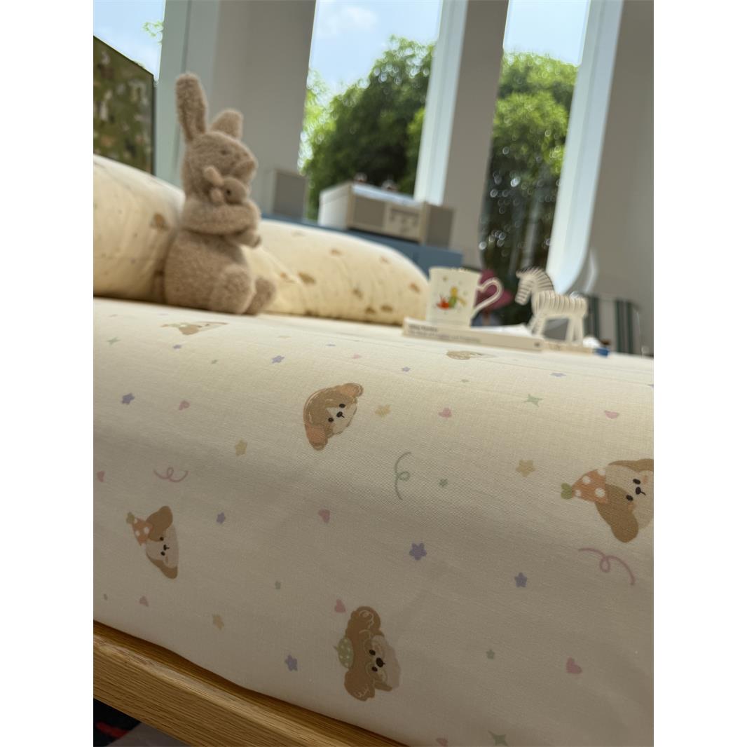 卡通可爱泡芙小狗奶油双层纱床笠床单单件保护套全棉纯棉宿舍床罩