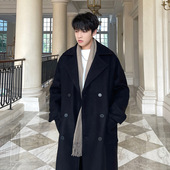 毛呢大衣双排扣腰带风衣冬季 韩版 帅气中长款 呢子外搭