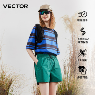VECTOR玩可拓速干衣跑步运动短袖 条纹 T恤女抗菌防晒户外衣服套装