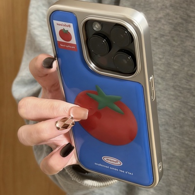 ins风柿子头像标签滴胶片电镀适用苹果17promax/iPhone17/16/15/14手机壳华为pura70小米15pro小米17