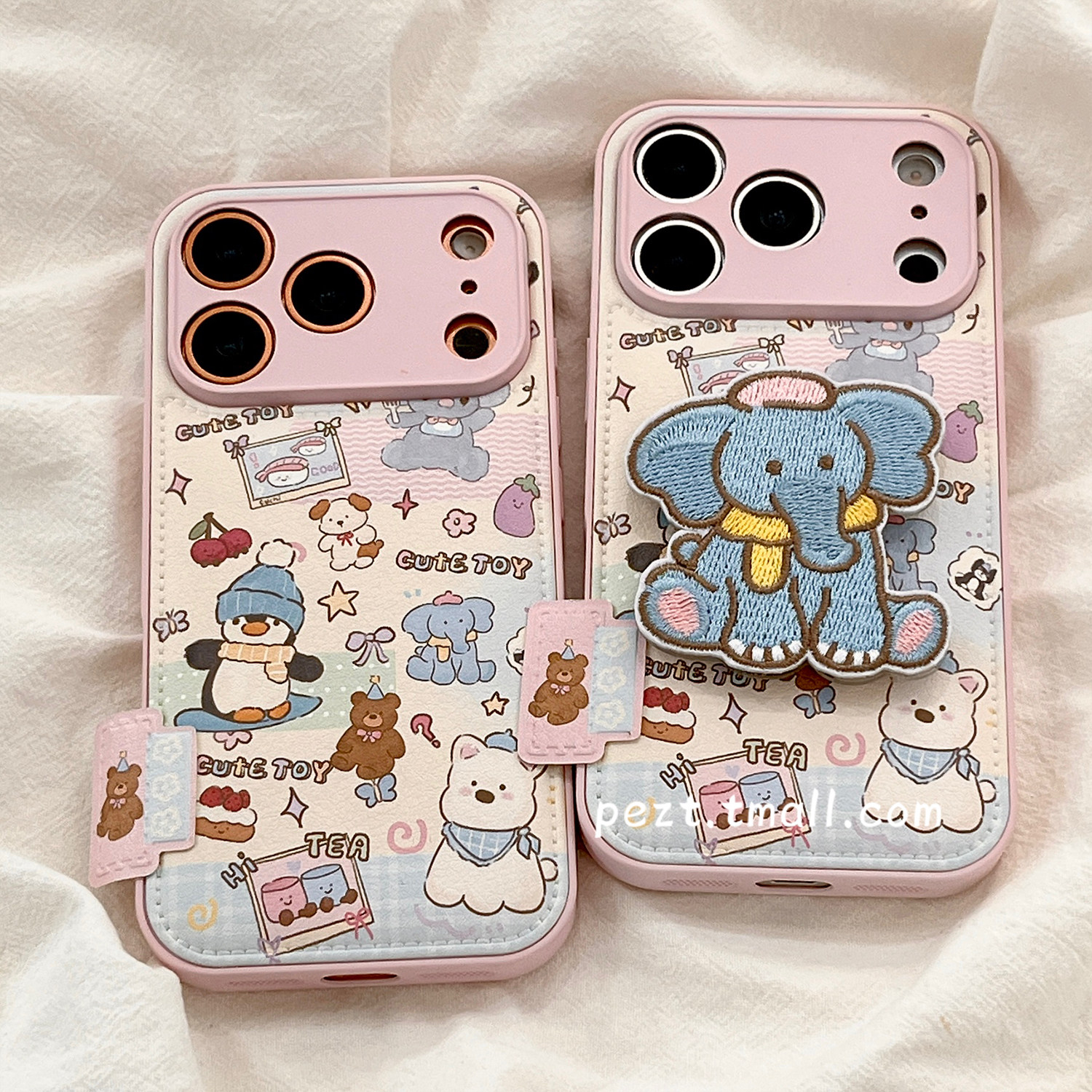 可爱卡通冬日动物适用苹果iPhone17手机壳皮质鼓包保护套日韩