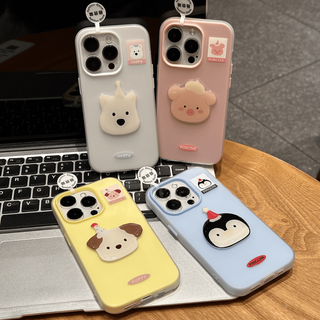 适用iphone16 iPhone16/15promax手机壳可爱动物头像带贴件磨砂肤感果冻壳14plusins多巴胺13Pro小众12保护套