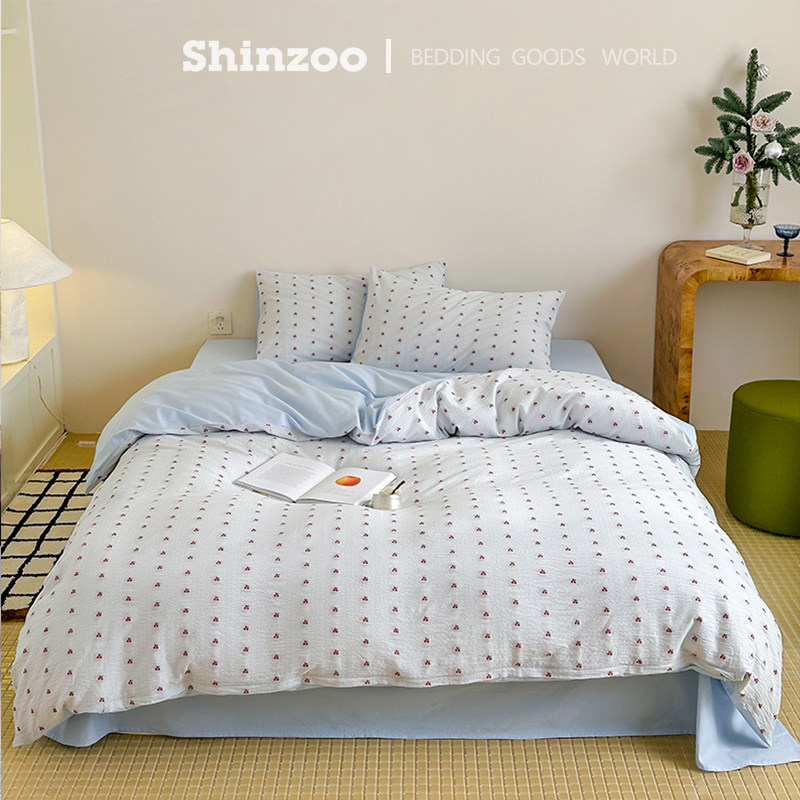寝作shinzoo新款色织大提花剪花樱桃全棉水洗棉四件套