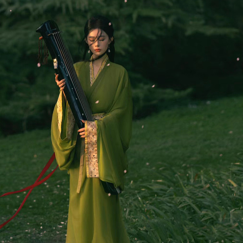 墨绿色战国袍古装汉服2024新款女清冷系宿命感古风大袖直裾襦裙夏