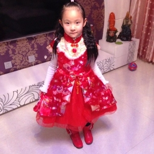 2026女童装大裙摆亮片旗袍纱裙子女孩唐装礼服新年演出表演服古装