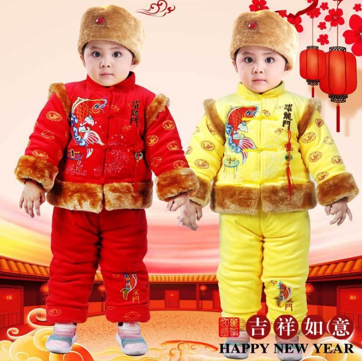 秋冬男女宝宝周岁唐装儿童抓周套装加厚棉衣新年婴儿衣服一岁礼服