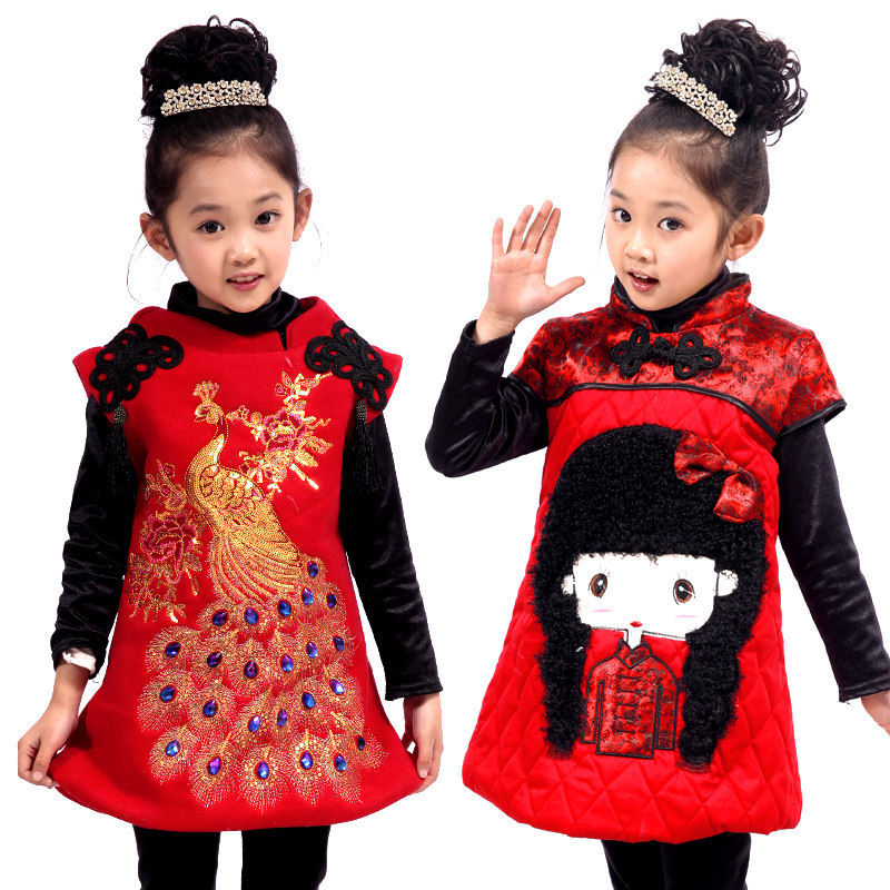 2026新款冬装小孩子新年装儿童女童唐装旗袍连衣裙拜年服冬季童装