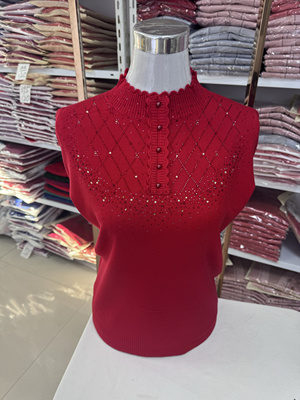 本命年妈妈装红色毛衣女半高领木耳边打底衫中老年洋气大码含羊毛