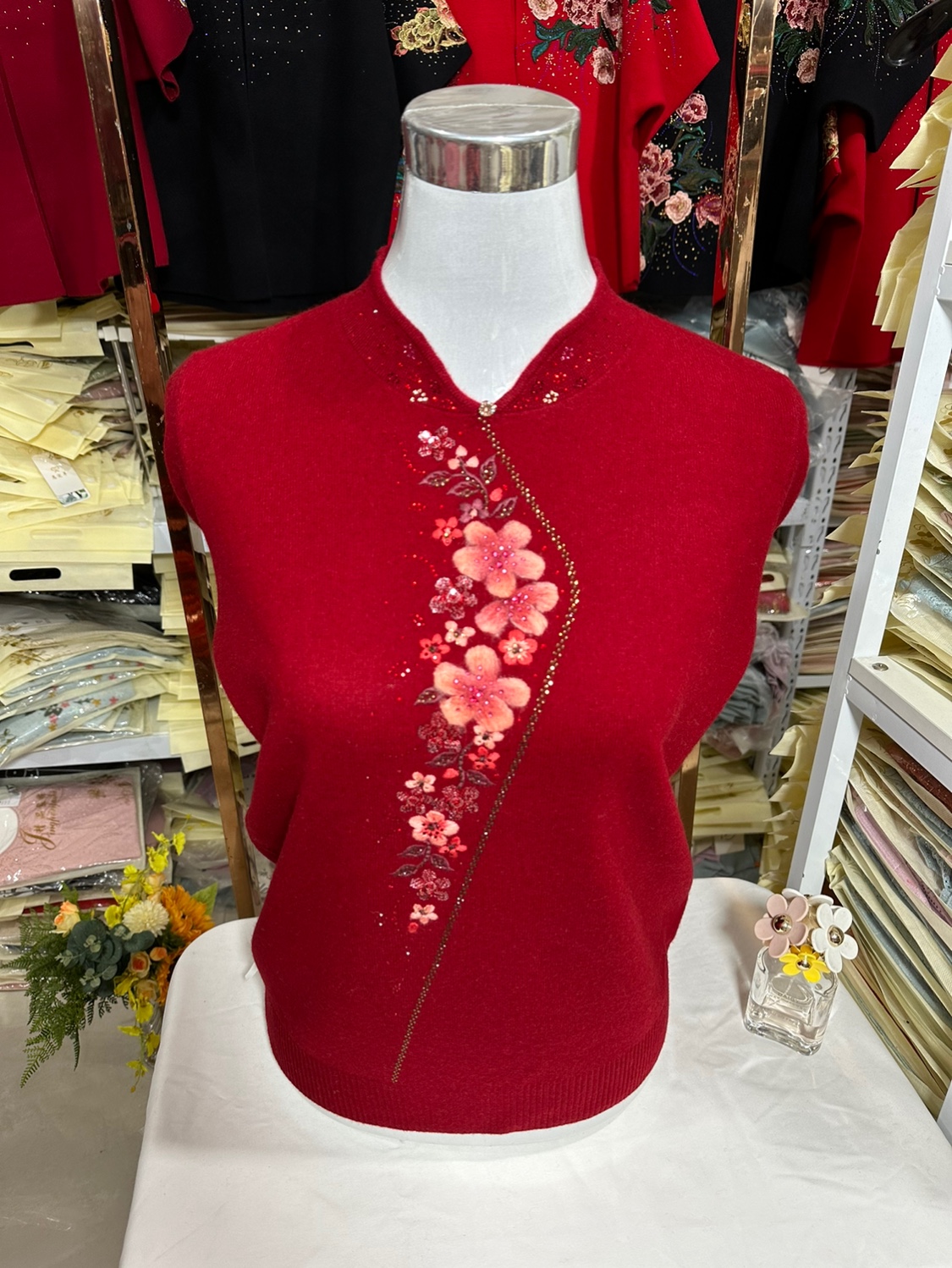 限时福利！新年妈妈冬装洋气绵羊毛打底衫中老年秋冬装旗袍领毛衣