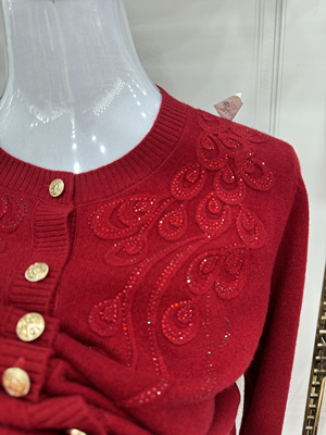 限时福利羊毛女开衫婚礼喜婆婆本命年红色奶奶装妈妈款毛衣