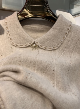 专柜款时尚百搭娃娃领套头针织衫长袖女小个子21秋冬新减龄57425