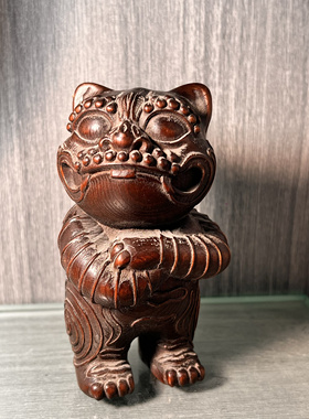 古玩杂项收藏 桧木 木雕老虎虎爷手把件 摆件