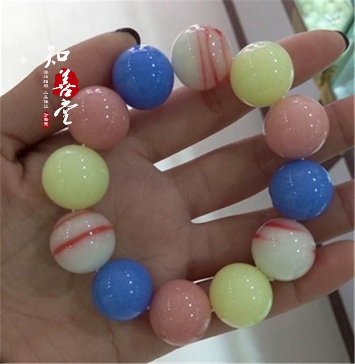 天然夜光石多宝珠夜明珠夜光石七彩手链 情侣款圆珠萤石佛珠手串