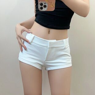 2024休闲短裤新款性感包臀前短后长紧身不规则热裤低腰女辣妹夏季