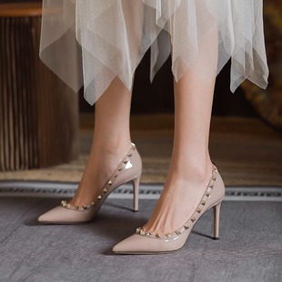 凉鞋 铆钉气质高跟鞋 百搭浅口尖头单鞋 名媛时尚 女细跟2025秋冬新款