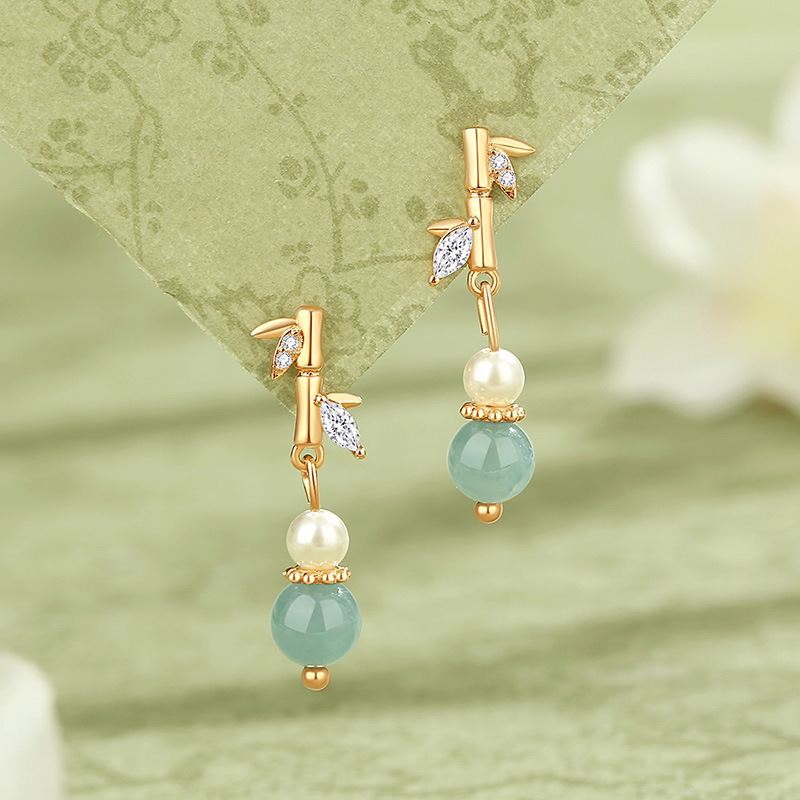 竹节耳钉女S925纯银复古新中式国风耳环森系小众设计耳坠