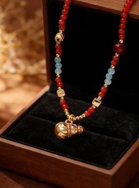 葫芦吊坠项链女时尚轻奢天河石红玛瑙南红串珠颈链锁骨链