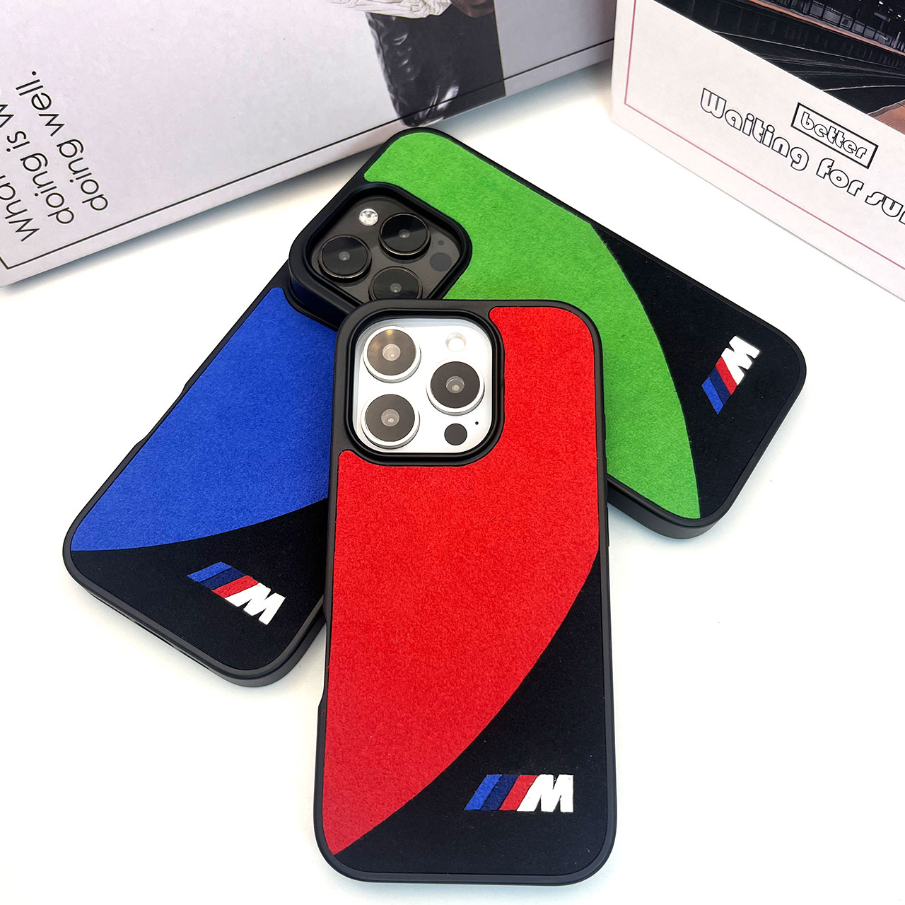 宝马M适用于iPhone16Promax商务手机壳15/14/13/12新款翻毛皮拼接苹果15promax全包防摔保护套