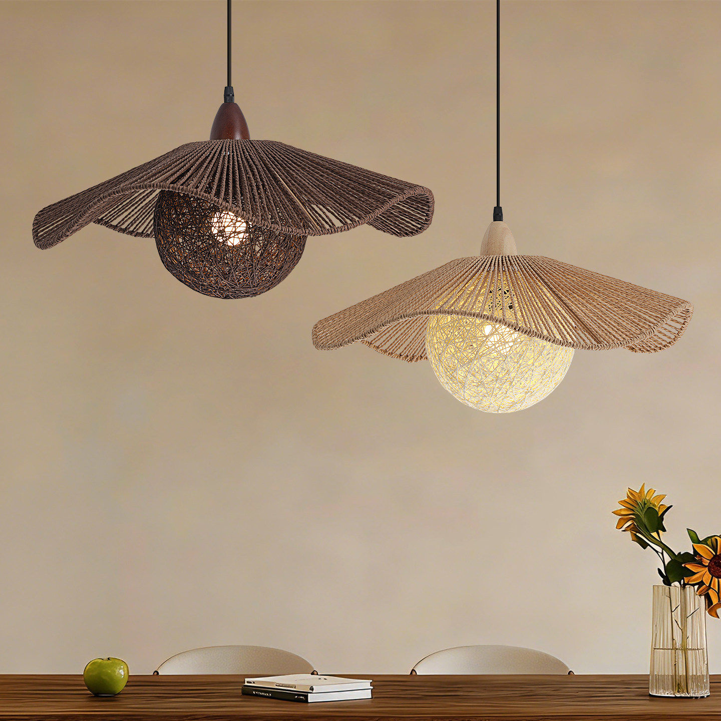 日式藤艺编织吊灯创意个性民宿卧室客厅过道玄关床头手工麻绳吊灯,家装灯饰光源,床头/玄关/吧台/过道吊灯,淘宝优惠券,粉丝福利购,淘宝优惠卷