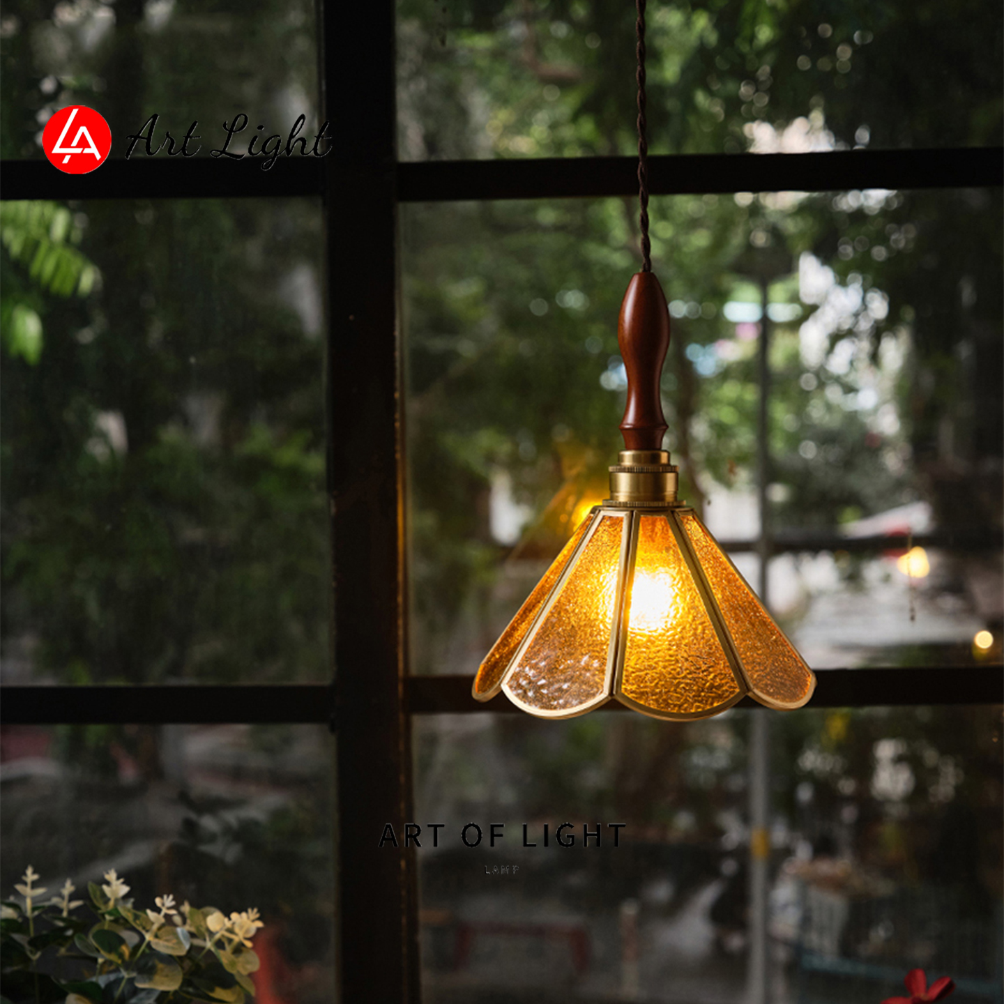 老上海复古玻璃餐厅吊灯中古风彩色花纹卧室床头灯法式实木小吊灯