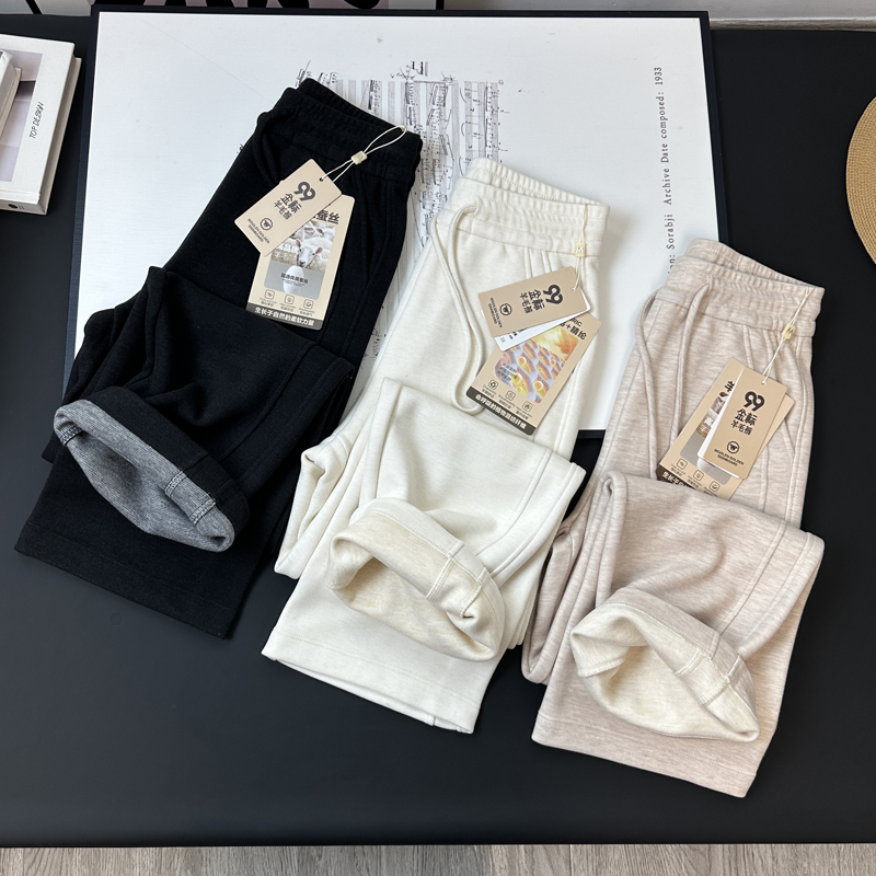 羊毛蚕丝混纺加厚直筒毛呢裤