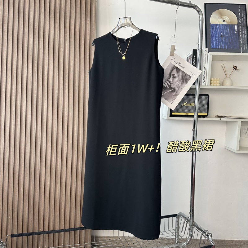 醋酸纤维黑色无袖背心裙连衣裙