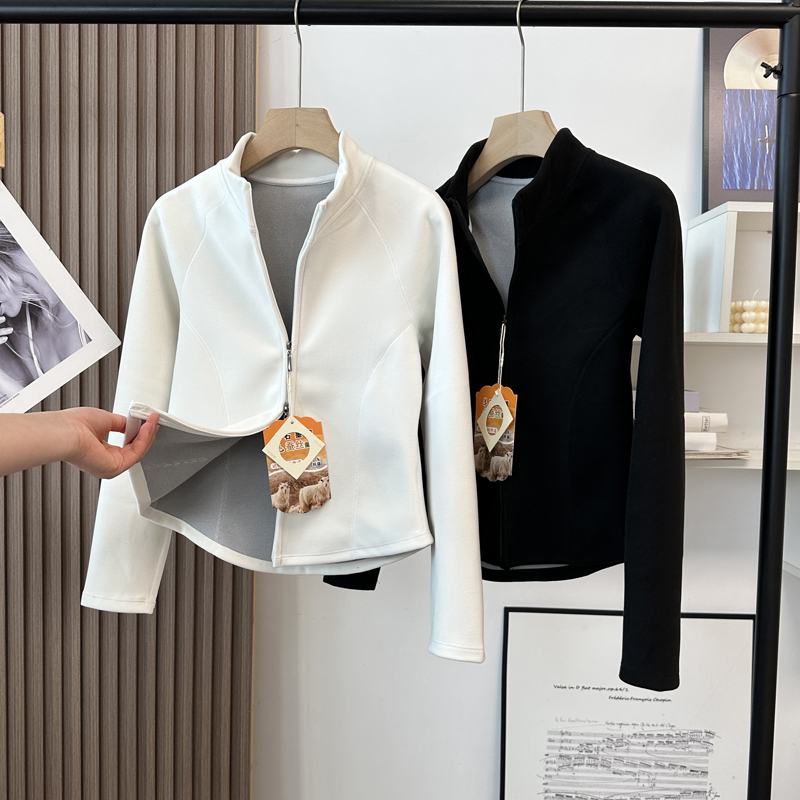 摇粒绒双面绒收腰立领外套夹克