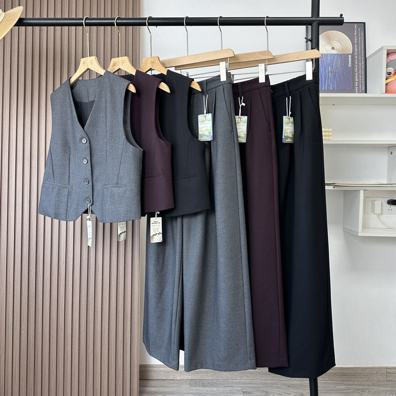 天丝羊毛混纺西装马甲休闲阔腿裤