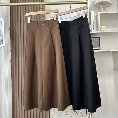 高腰松紧大摆长裙垂坠感西装裙