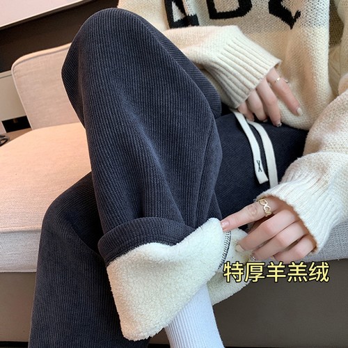 加绒加厚阔腿裤600g羊羔绒