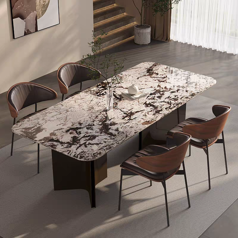 天然奢石餐桌意式进口雪山飞狐长方形饭桌高级感轻奢别墅客厅家用