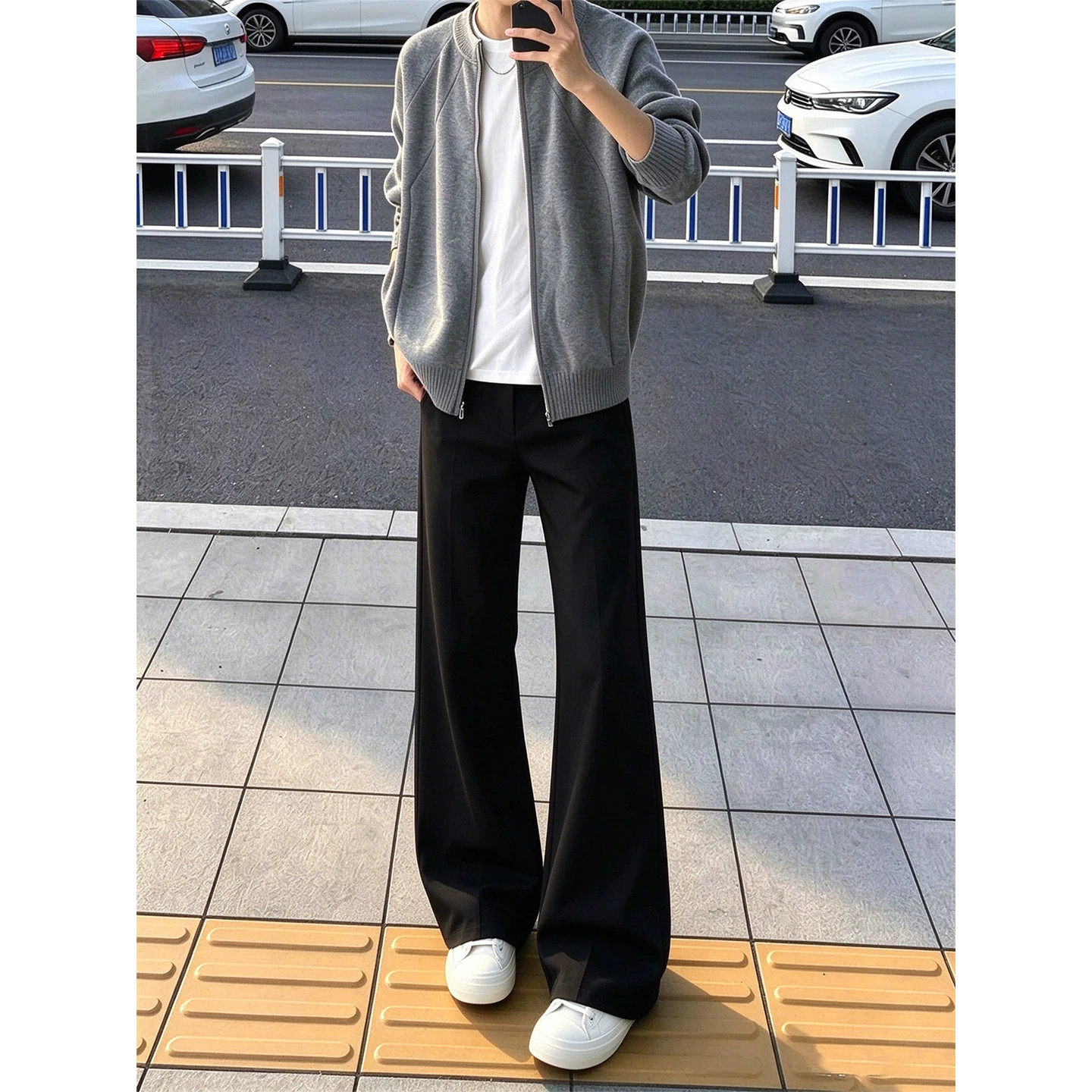 cleanfit黑色微喇弯刀西裤男秋季高级感垂感西装裤显腿长直筒裤子