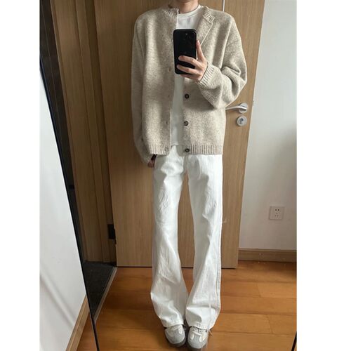 【忧郁小恩】同款衣服chapter1燕麦系开衫毛衣针织衫男搭白色裤子