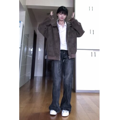 【咸咸】同款衣服AWRB美式咖色夹克上衣男秋季美拉德飞行外套翻领
