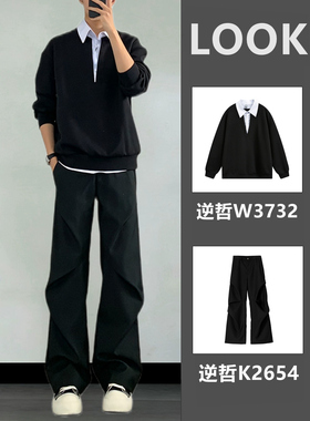 逆哲W3732新款百搭潮流春时尚假两件翻领长袖卫衣潮流人夫感穿搭
