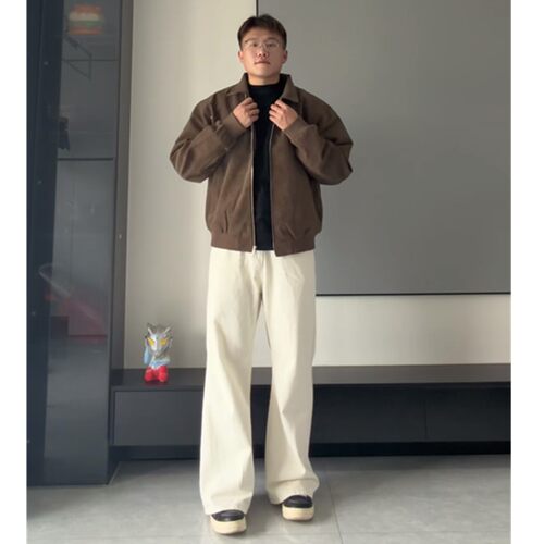 【小赵200斤学穿搭】秋季美拉德翻领夹克PU皮外套搭白色裤子男潮