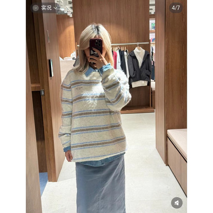 亲妈货～韩国小众设计条纹宽松廓形休闲羊毛混纺针织套头衫毛衣女,女装/女士精品,毛针织衫,淘宝优惠券,粉丝福利购,淘宝优惠卷