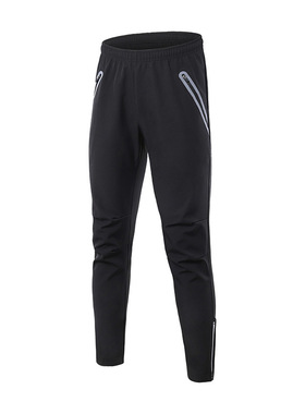 跨境户外山地车骑行长裤加绒男士冬季保暖防风防寒黑色反光条