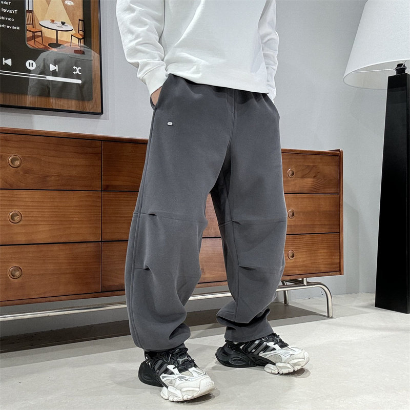 运动通勤风直筒休闲裤男新款松紧腰抽绳阔腿裤高街痞帅百搭运动裤